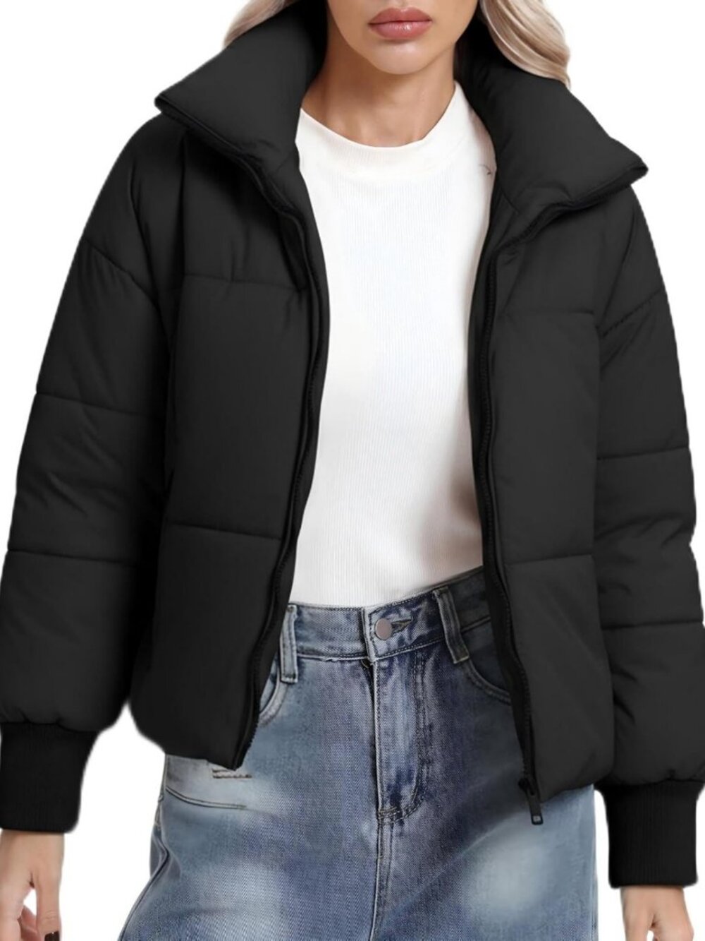 Cozy Women's Winter Puffer Jacket - Short Cropped Coat for Cold Weather